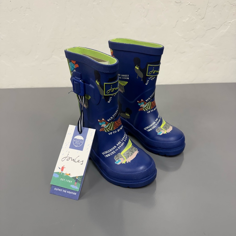 Joules Kids Waterproof Rain Boots Blue Animal Print Size US 9 / EU 25
